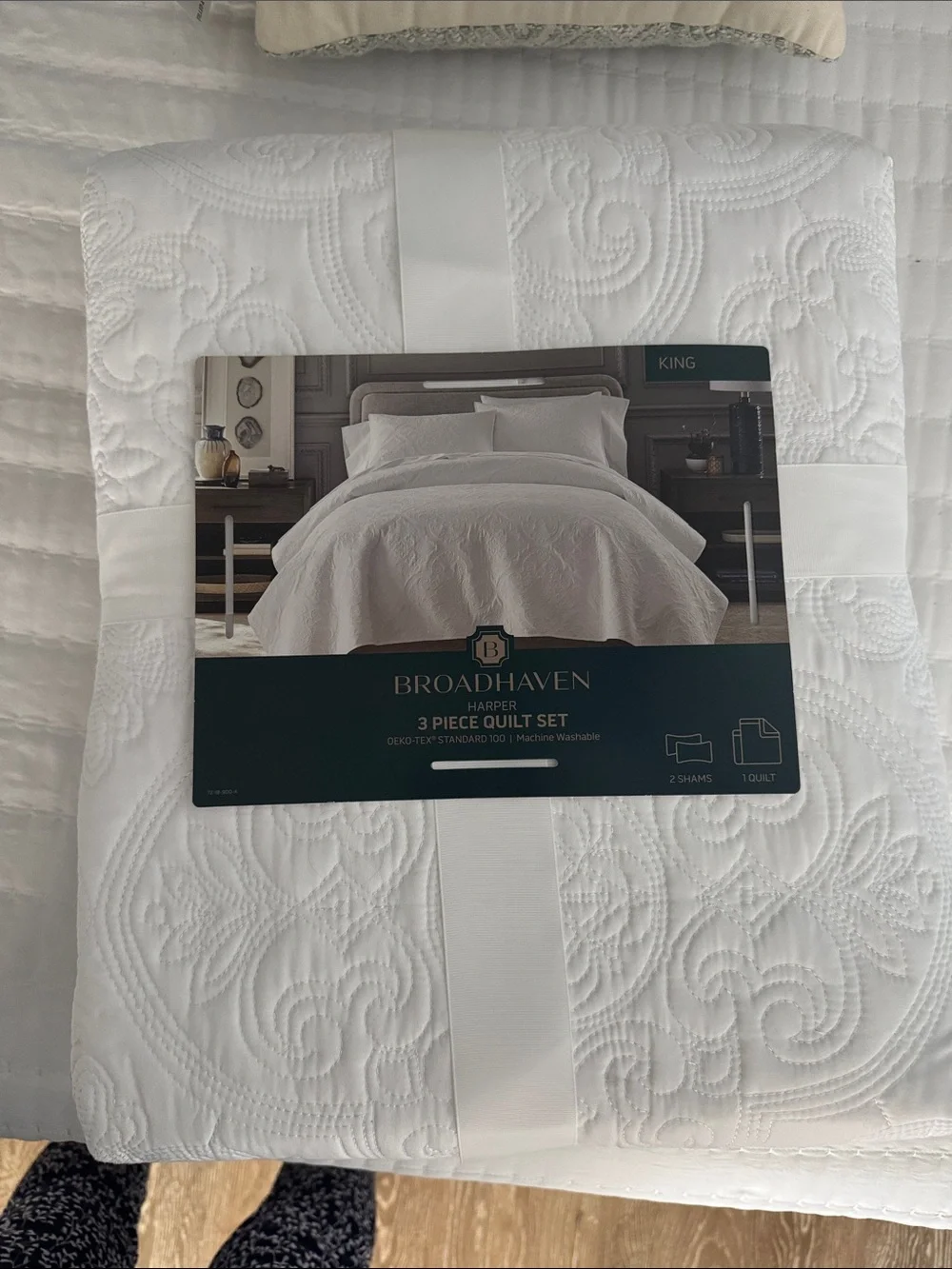 Quilted White King Quilt Set - NWT